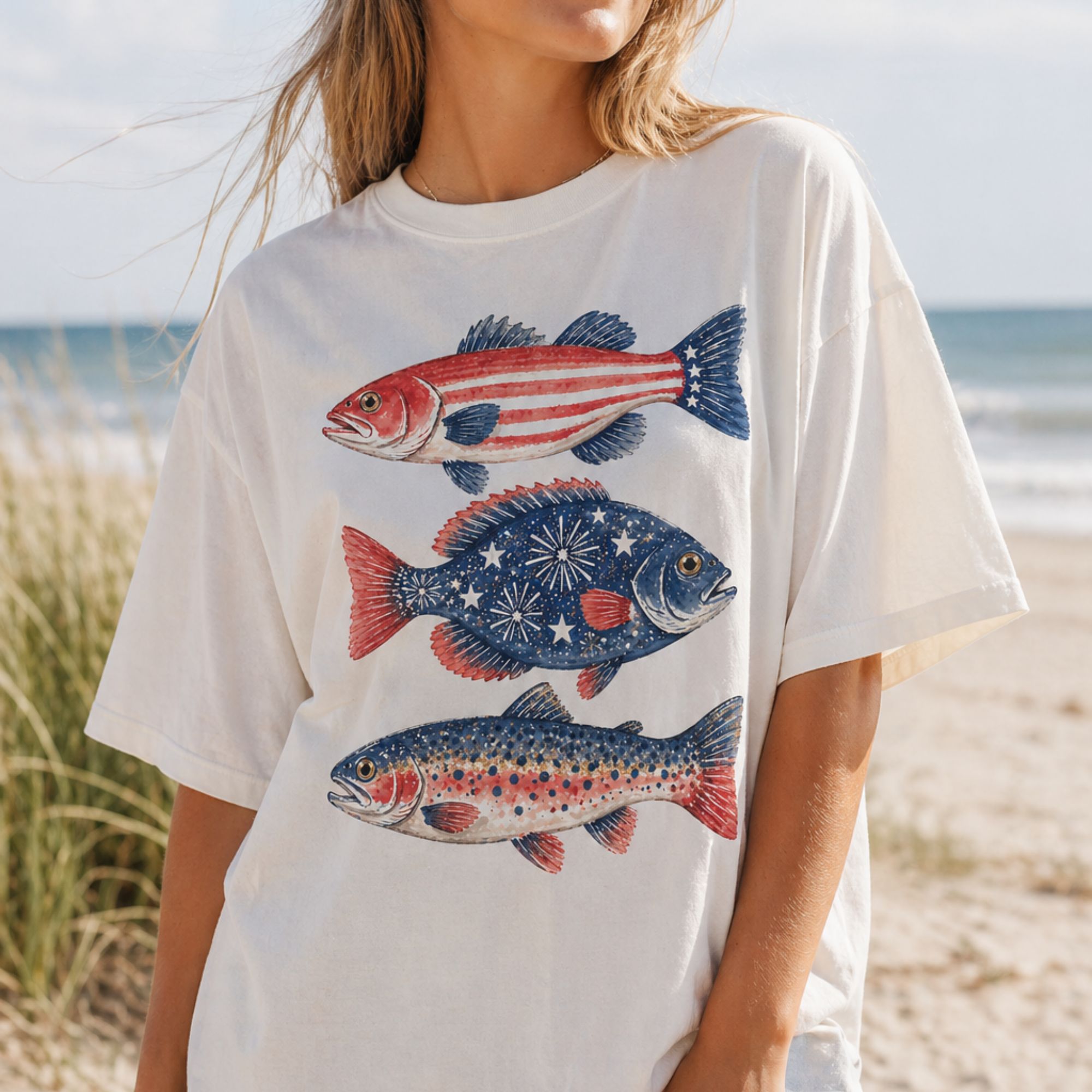 Preppy Fish PNG Patriotic 4th of July Design – Trendy
