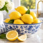 Bowl filled with fresh yellow lemons