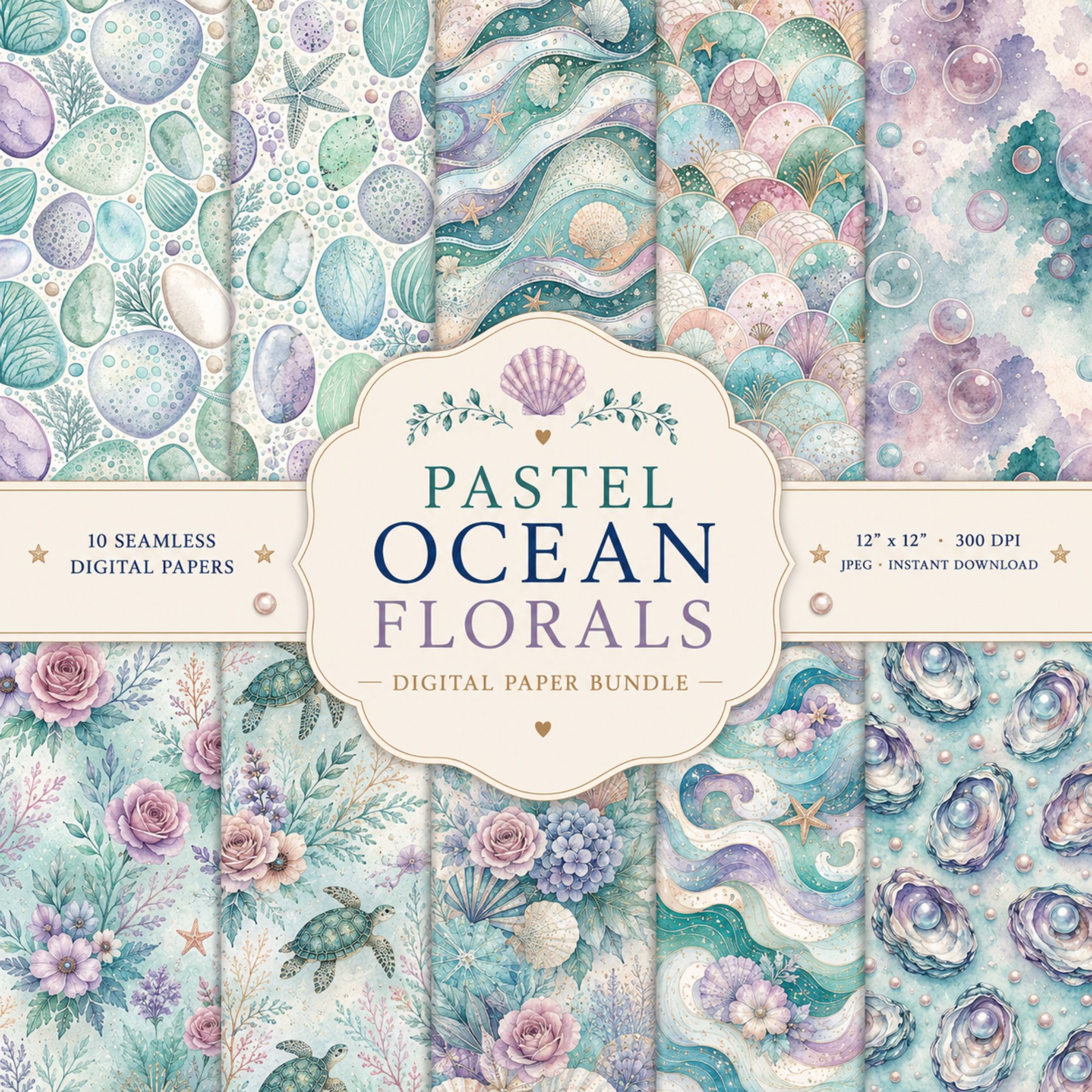 Pastel Ocean Florals - Set of 10