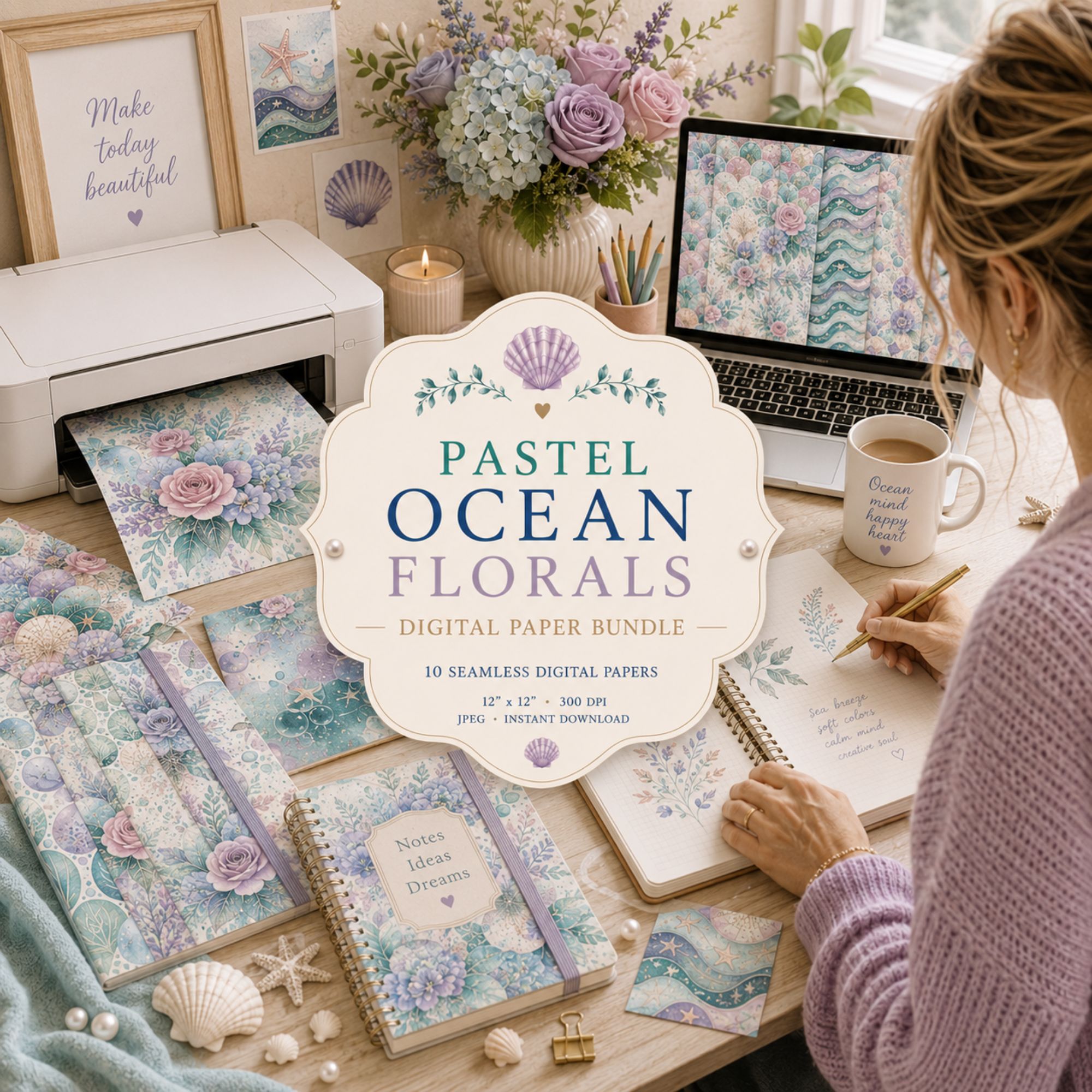 Product images from the Pastel Ocean Floral Papers