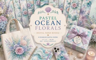 Pastel Ocean Florals Seamless Digital Paper Bundle