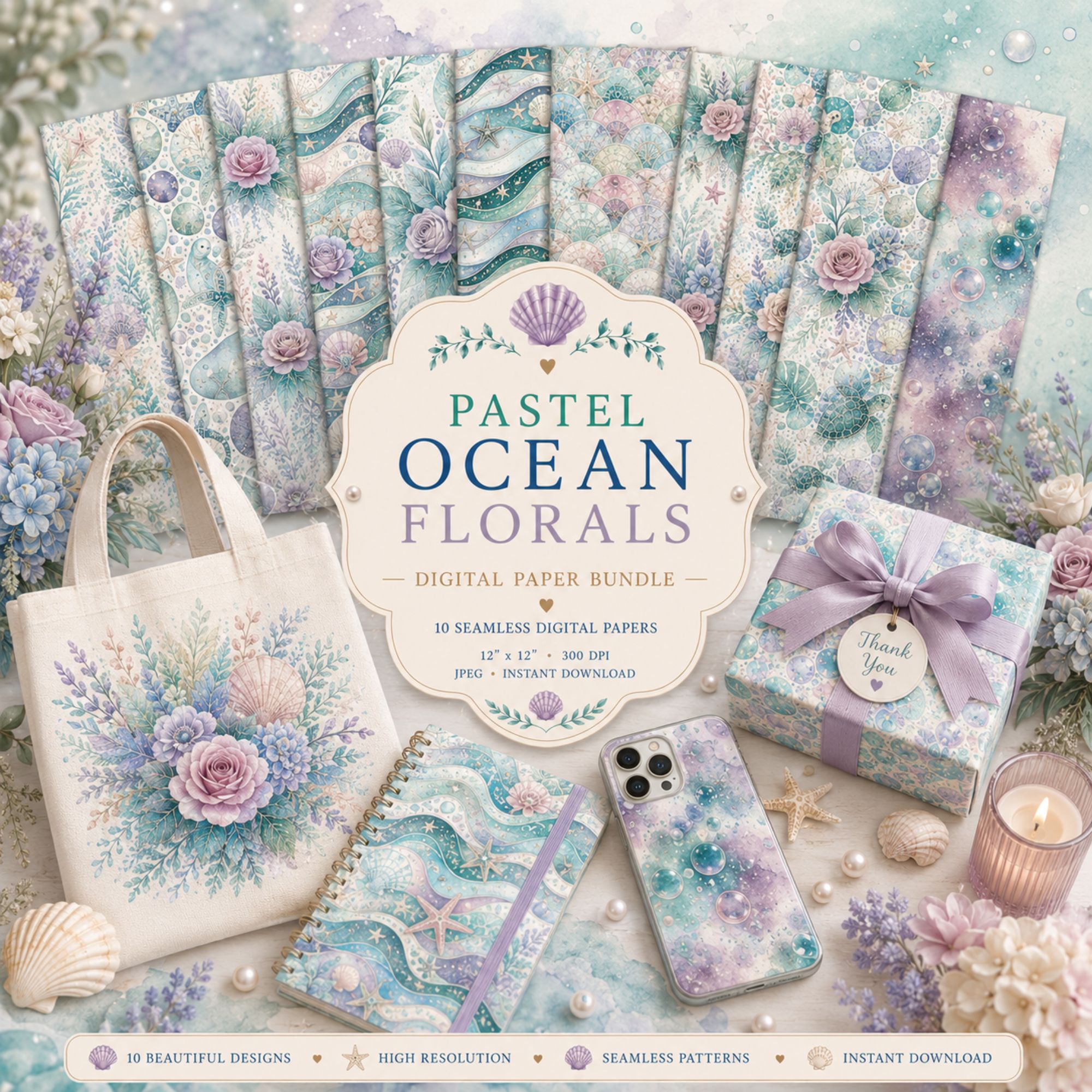Pastel ocean print papers
